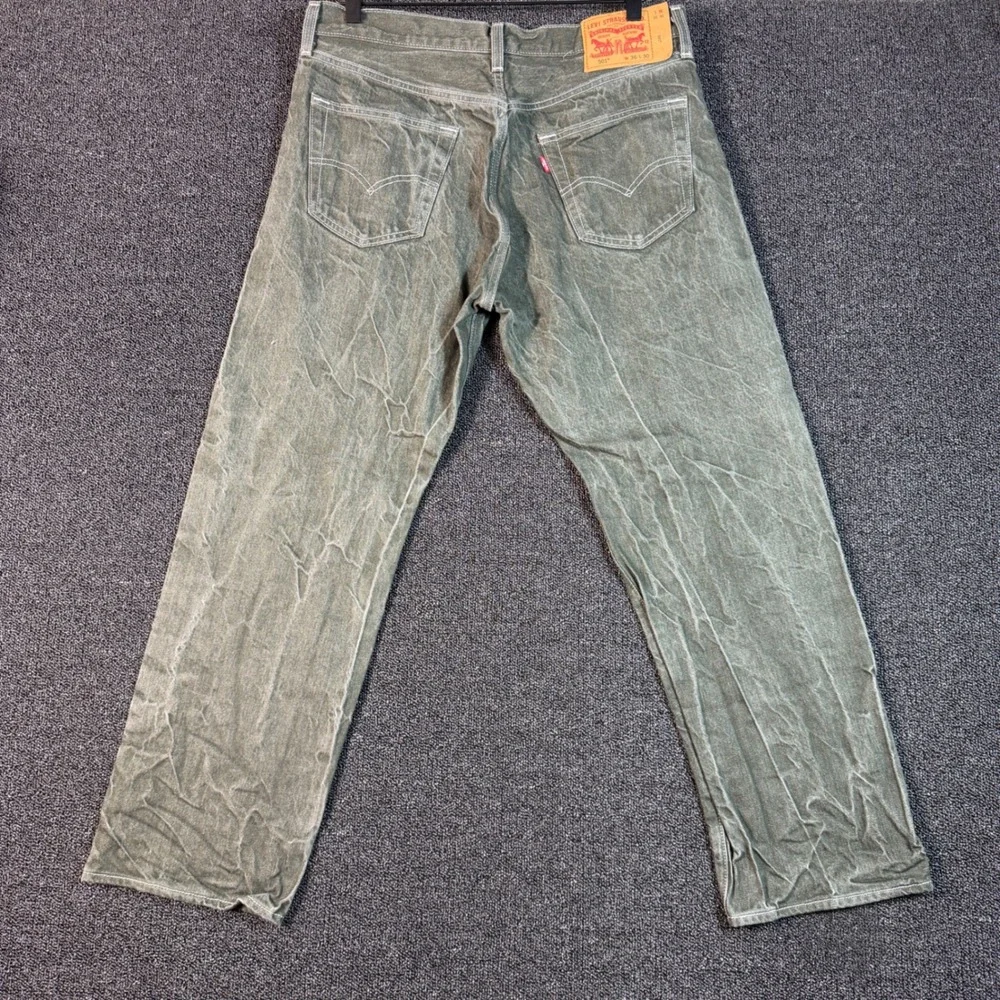 Levis 501 Original Fit Men's Olive‎ Green Crinkle Wash Button Fly Jeans 35x29